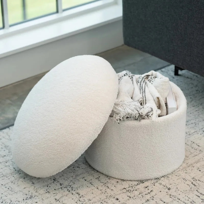 Mushroom Upholstered Storage Ottoman, Cream - Creating Chic Boutique