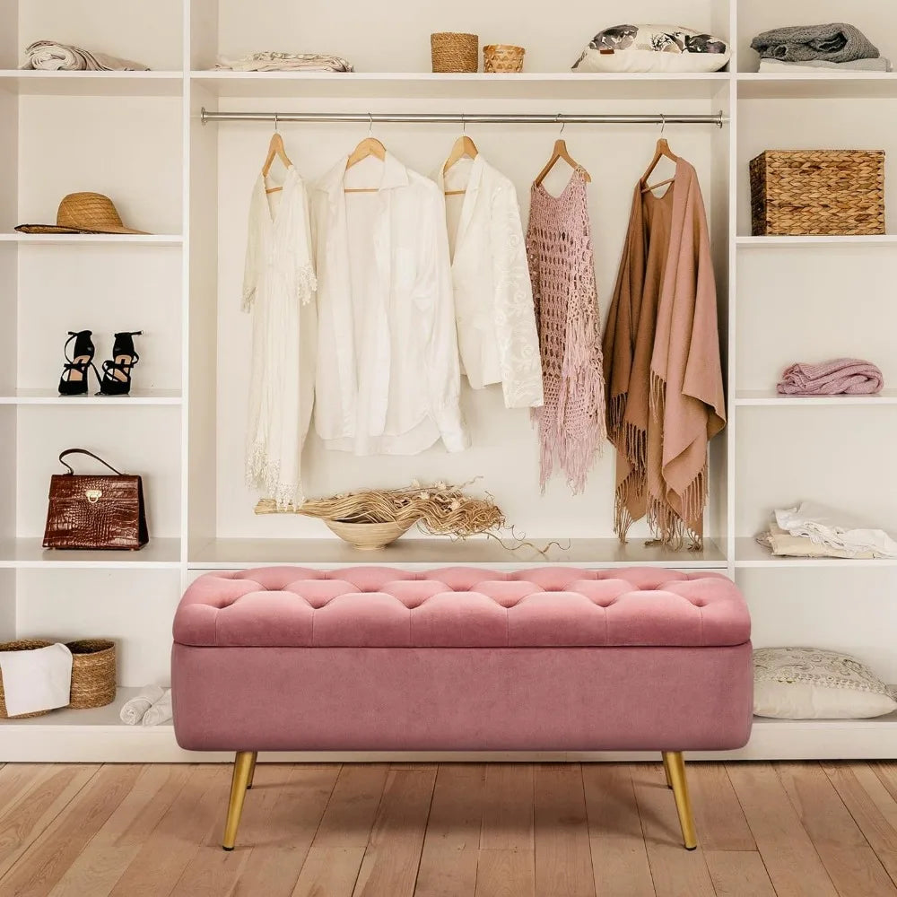 Elegant Pink Ottoman Storage Bench - Creating Chic Boutique