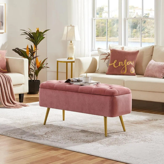 Elegant Pink Ottoman Storage Bench - Creating Chic Boutique