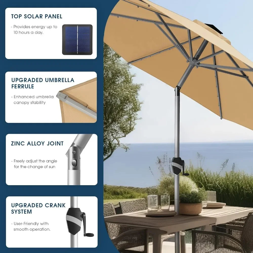 10 Ft Patio Umbrella With Solar LED Lights - Creating Chic Boutique